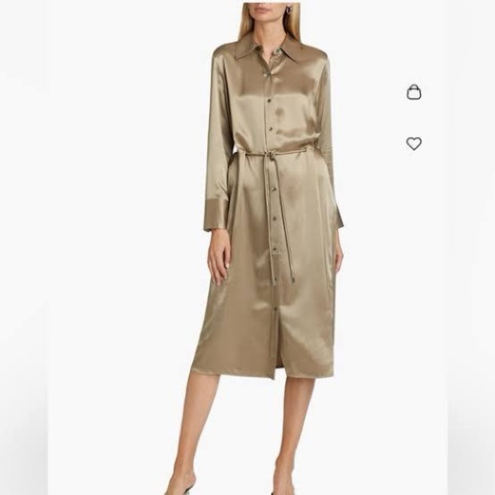Rails Anina Satin Long Sleeve Midi Shirtdress in Champagne Taupe